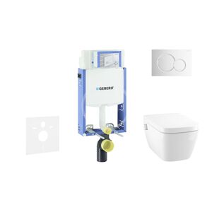 GEBERIT Kombifix Modul pro závěsné WC s tlačítkem Sigma01, lesklý chrom + Tece One sprchovací toaleta a sedátko, Rimless, SoftClose 110.302.00.5 NT2