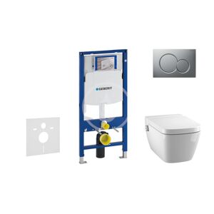 GEBERIT Duofix Modul pro závěsné WC s tlačítkem Sigma01, matný chrom + Tece One sprchovací toaleta a sedátko, Rimless, SoftClose 111.300.00.5 NT3