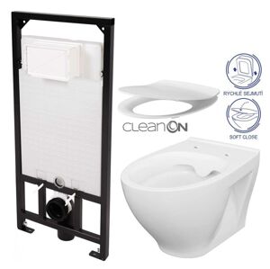 DEANTE Podomítkový rám, pro závěsné WC mísy bez tlačítka + WC CERSANIT CLEANON MODUO + SEDÁTKO CST_WC01 X MO1