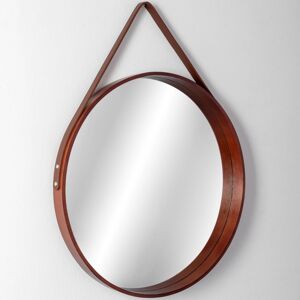 Bliss LOT TH59 závěsné kulaté zrcadlo na pásku 59 cm - tmavě hnědá - II. JAKOST