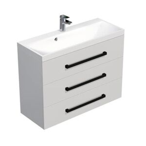 Koupelnová skříňka s černou úchytkou a umyvadlem SAT Cube Way 100x47,5x40 cm bílá lesk lesk/mat CUBE2C1003BL