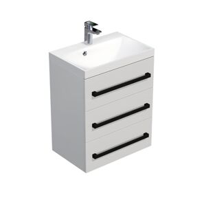 Koupelnová skříňka s černou úchytkou a umyvadlem SAT Cube Way 60x47,5x40 cm bílá lesk lesk/mat CUBE2C603BL
